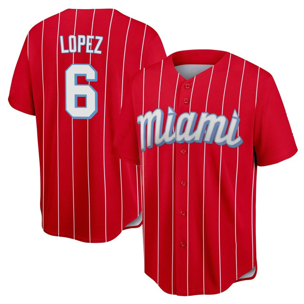 M.Marlins #6 Otto Lopez Player Red City Connect Home Game Gdoa Stitched Jerseys
