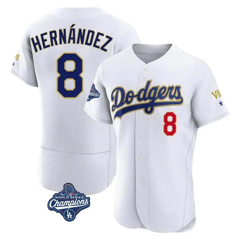LA.Dodgers #8 Enrique Hern¨¢ndez Player Gold White World Series Meet 2026 Collection Stadium Limited Elite Gdoa Stitched Jerseys