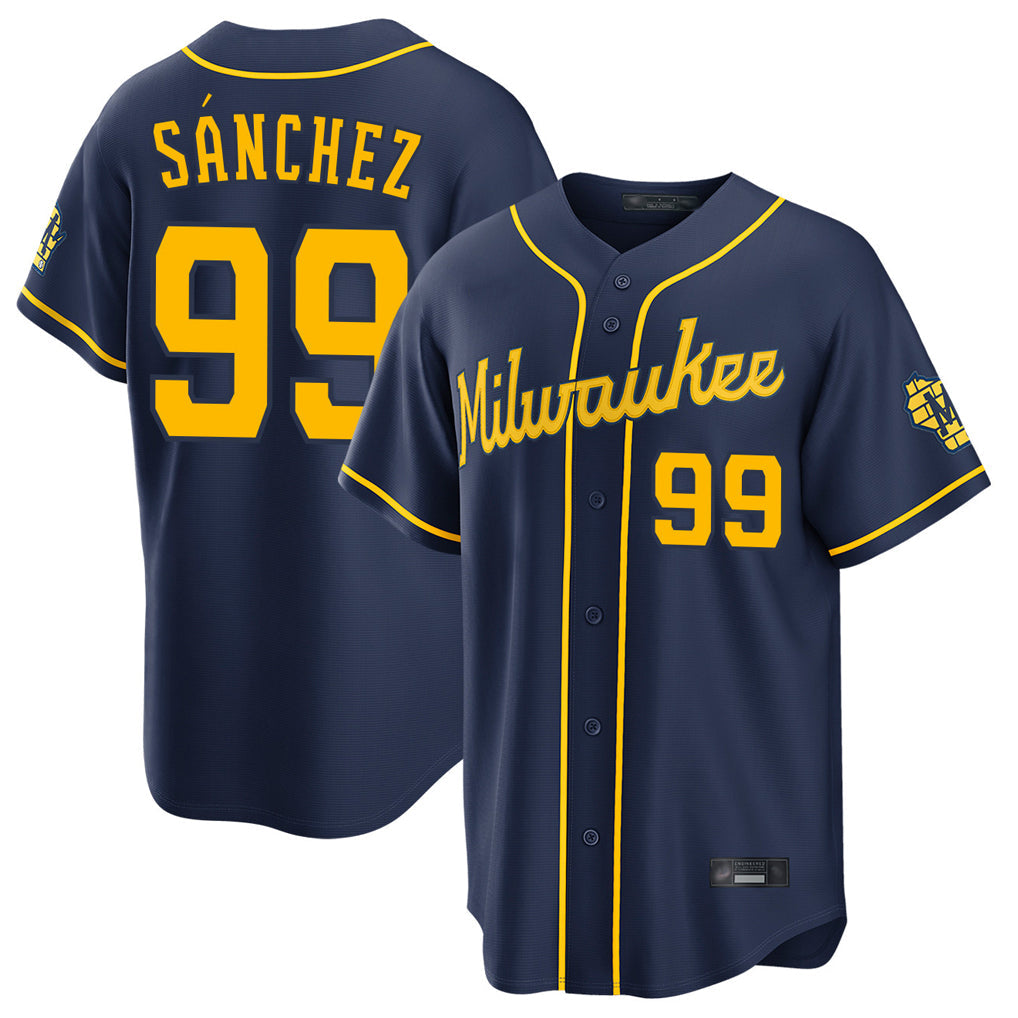 M.Brewers #99 Gary Sanchez Player Navy Home Stadium Game Gdoa Stitched Jerseys