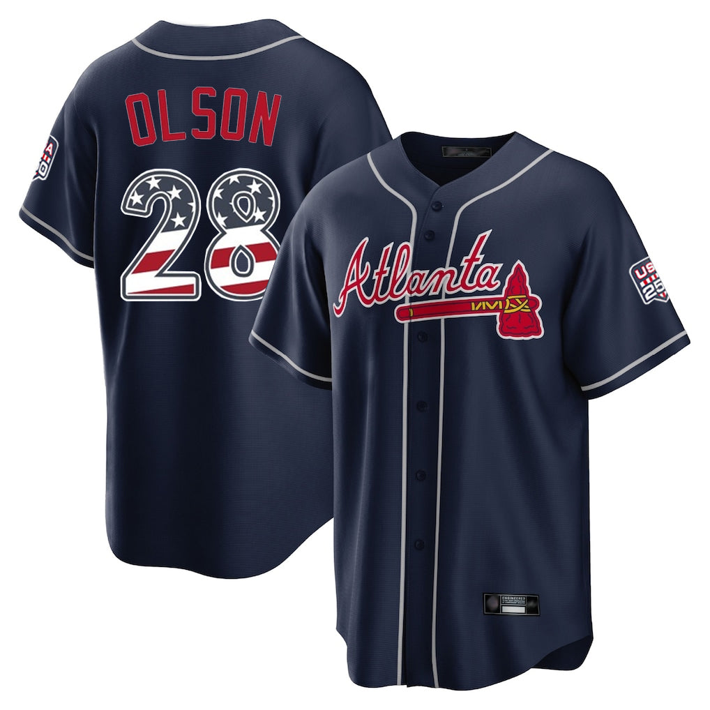 A.Braves #28 Matt Olson Player Navy USA 250 Fourth Of July Limited Home Game Gdoa250Ys Stitched Jerseys