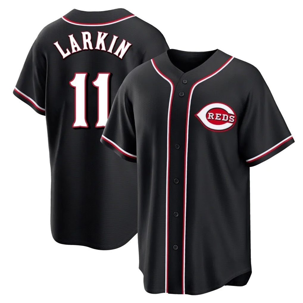 C.Reds #11 Barry Larkin Player Black Fashion Out Home Game Gdoa Stitched Jerseys