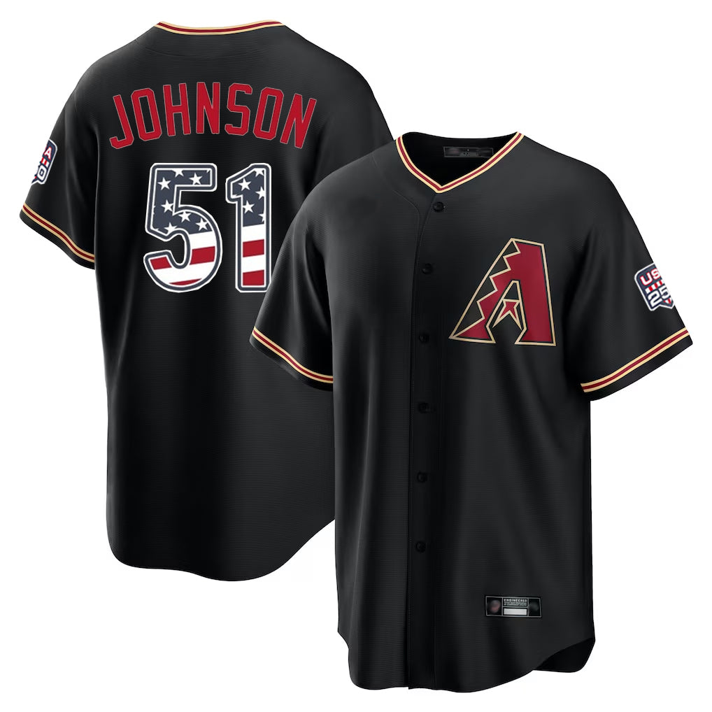 A.Diamondbacks #51 Randy Johnson Player Black USA 250 Fourth of July Game Home Gdoa250Ys Stitched Jerseys