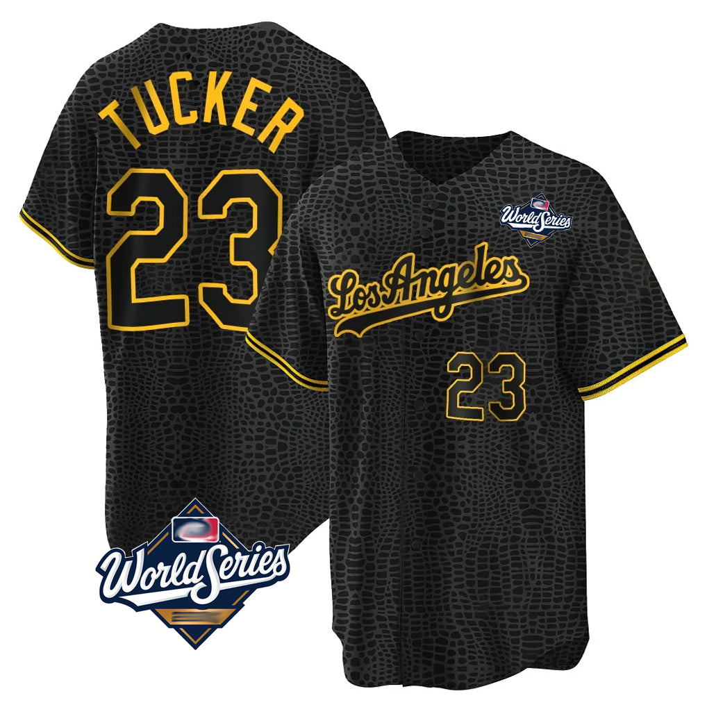 LA.Dodgers #23 Kyle Tucker Player Black Gold World Series Limited Home Gdoa Stitched Jerseys