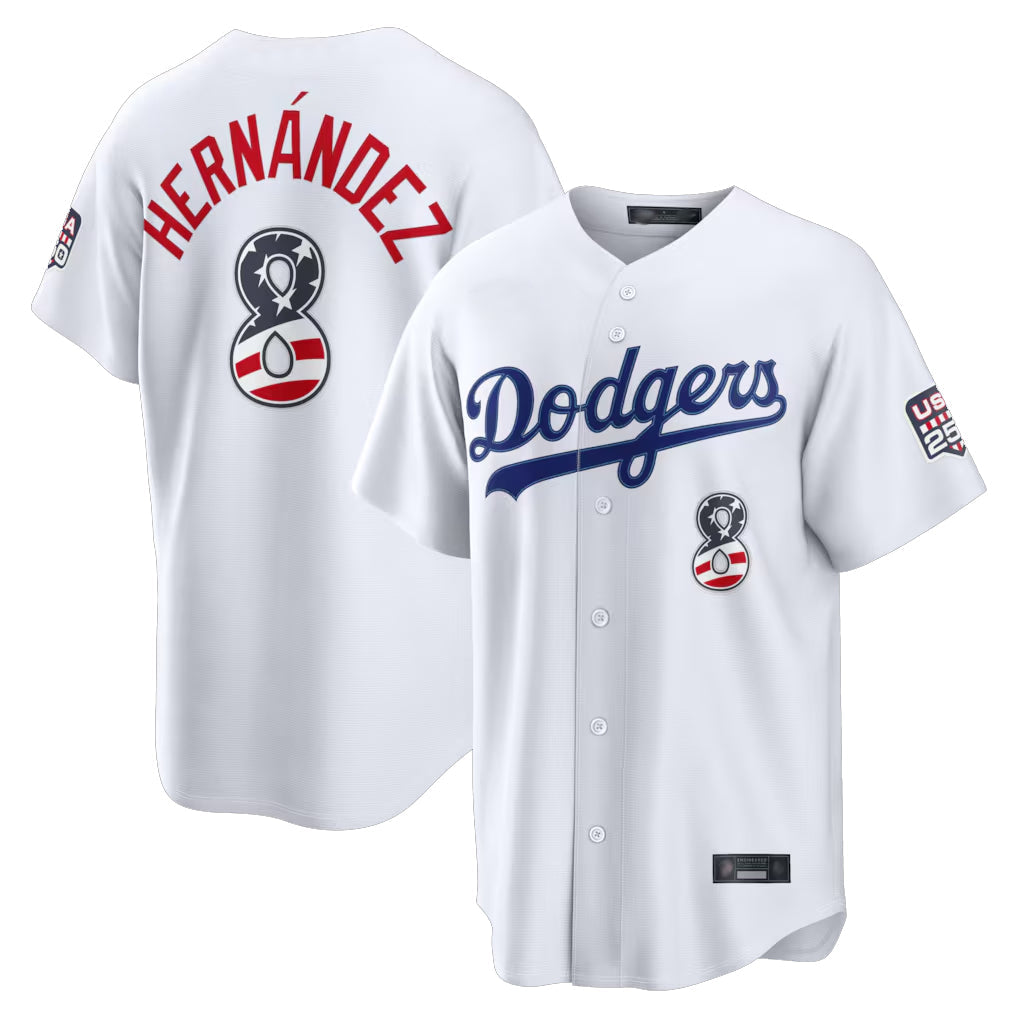 LA.Dodgers #8 Enrique Hernandez Player White USA 250 Fourth of July Limited Home Game Gdoa250Ys Stitched Jerseys