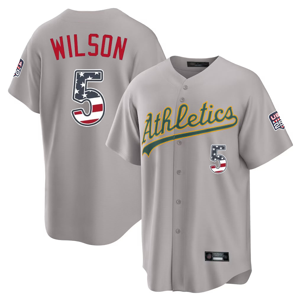 Athletics #5 Jacob Wilson Player Gray USA 250 Fourth of July Home Game Gdoa250Ys Stitched Jerseys