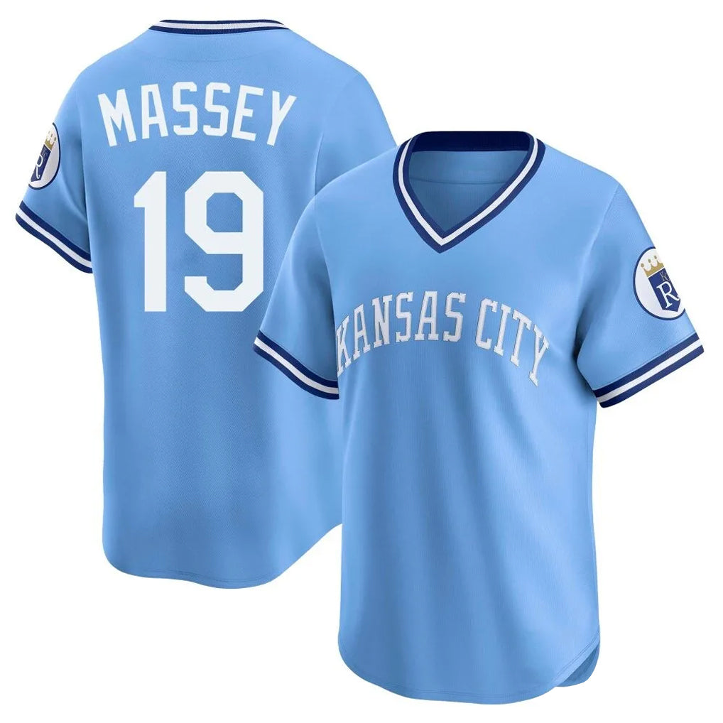 KC.Royals #19 Michael Massey Player Light Blue Limited Throwback Cooperstown Collection T-shirt Gdoa Stitched Jerseys