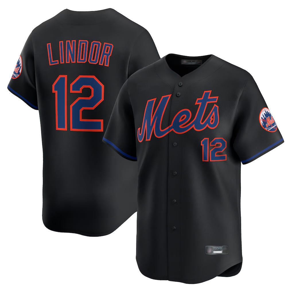 NY.Mets #12 Francisco Lindor Player Black Alternate Home Limited Gdoa Stitched Jerseys