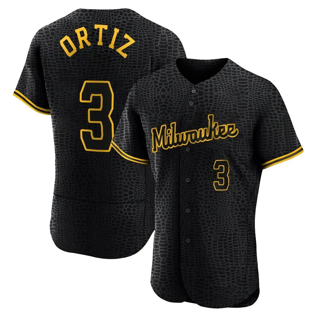 M.Brewers #3 Joey Ortiz Player Black Snake Skin City Home Limited Elite Gdoa Stitched Jerseys