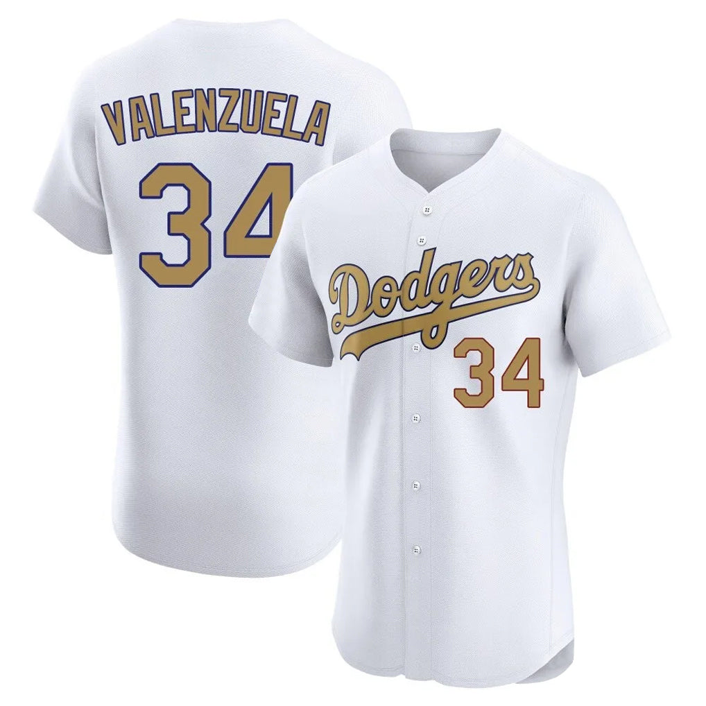 LA.Dodgers #34 Fernando Valenzuela Player Gold Limited Elite Home Gdoa Stitched Jerseys