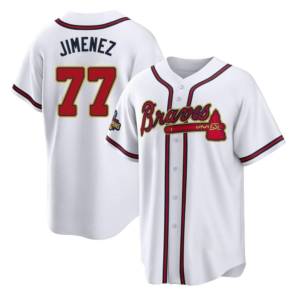 A.Braves #77 Joe Jimenez Player White Gold Home Game Gdoa Stitched Jerseys