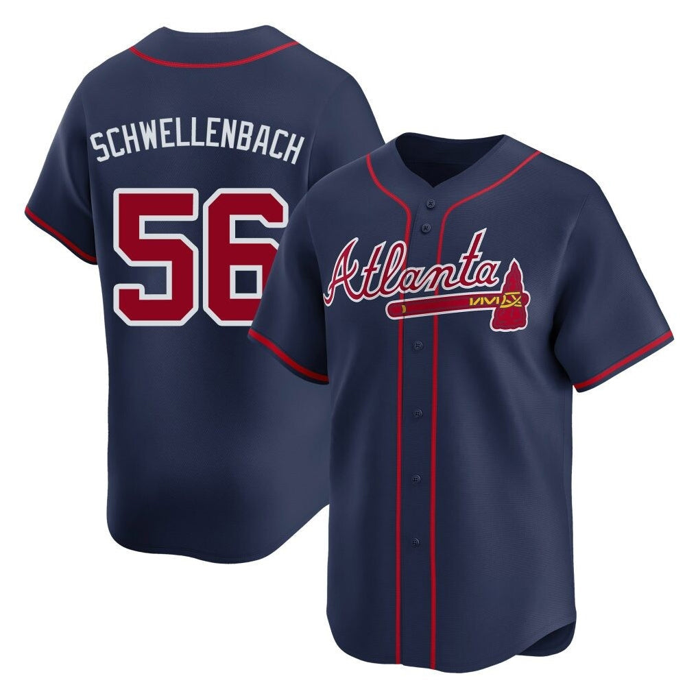 A.Braves #56 Spencer Schwellenbach Player Navy Limited Home Game Gdoa Stitched Jerseys