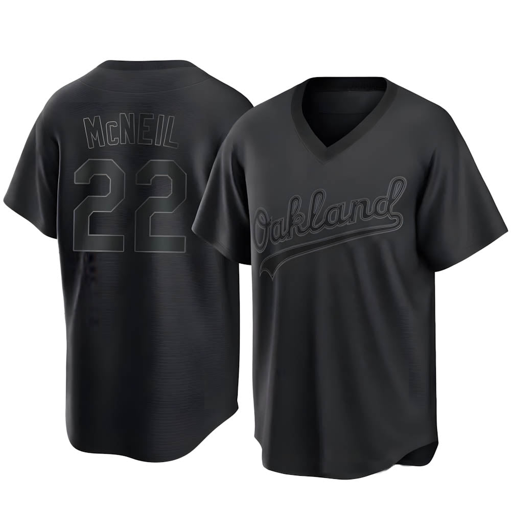 Athletics #22 Jeff McNeil player Black Replica Pitch Fashion Stitched Jersey