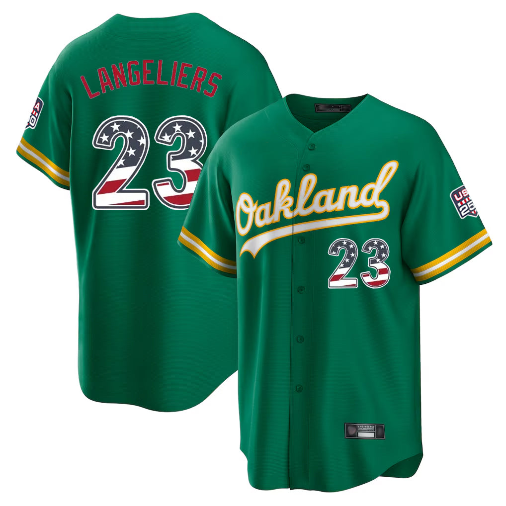 Athletics #23 Shea Langeliers Player Kelly Green USA 250 Fourth of July Home Game Gdoa250Ys Stitched Jerseys