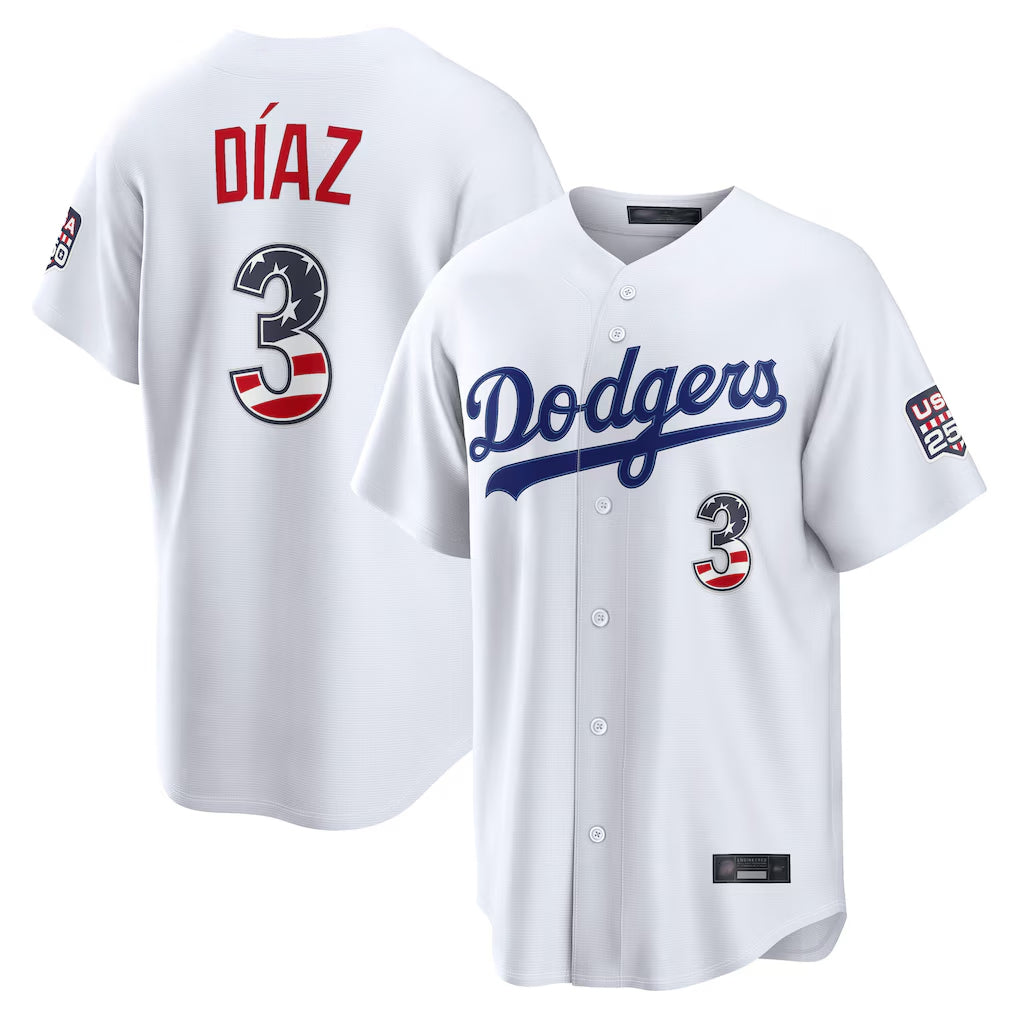 LA.Dodgers #3 Edwin D¨ªaz Player White USA 250 Fourth of July Limited Home Game Gdoa250Ys Stitched Jerseys