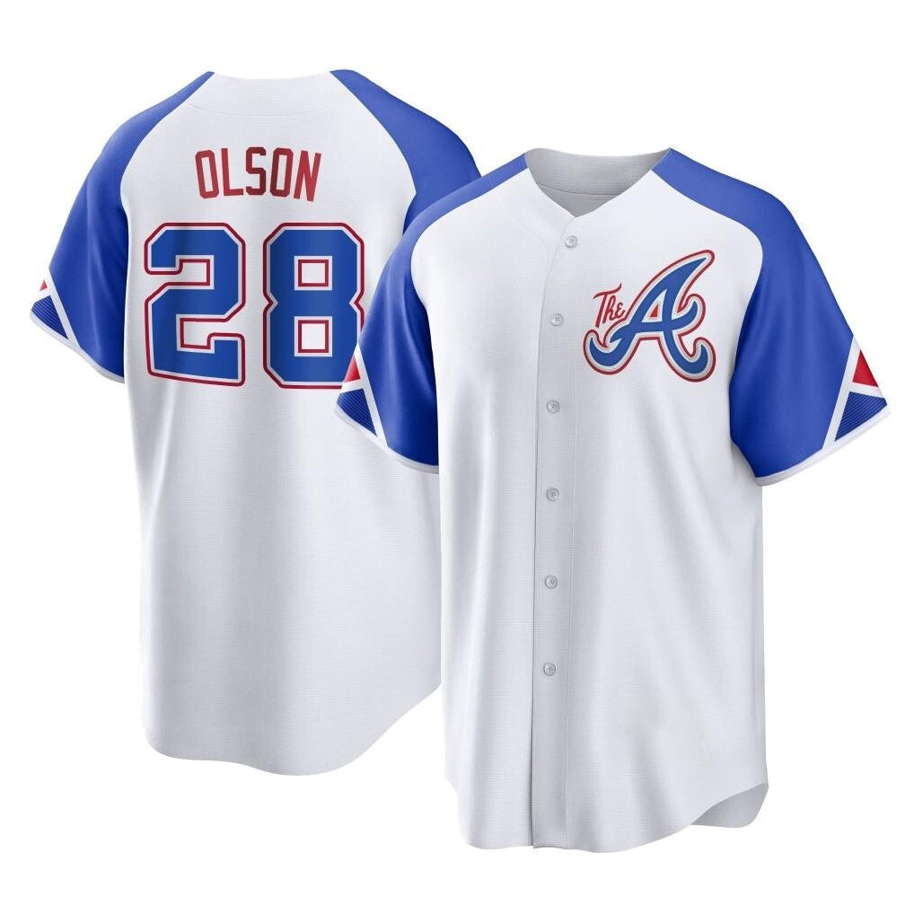 A.Braves #28 Matt Olson Player White City Connect Home Game Gdoa Stitched Jerseys