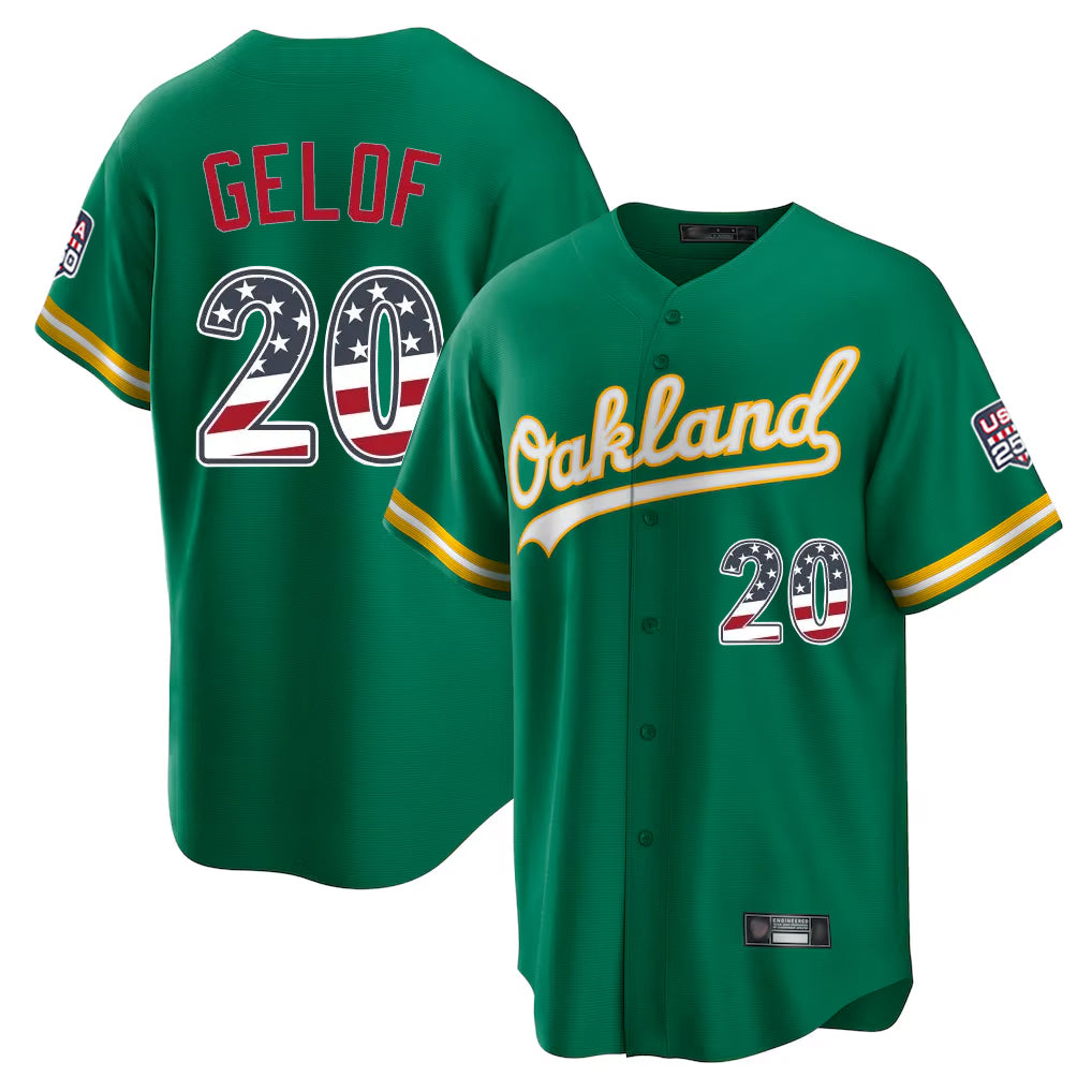 Athletics #20 Zack Gelof Player Kelly Green USA 250 Fourth of July Home Game Gdoa250Ys Stitched Jerseys