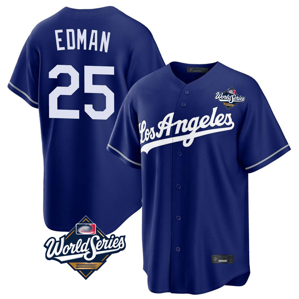 LA.Dodgers #25 Tommy Edman Player Royal World Series Game Gdoa Stitched Jerseys