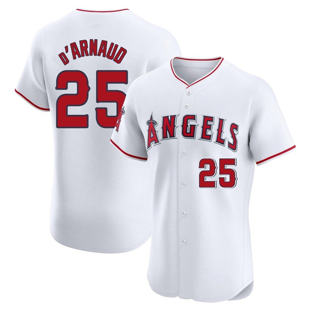 LA.Angels #25 Travis d'Arnaud Player White Limited Elite Gdoa Stitched Home Jerseys