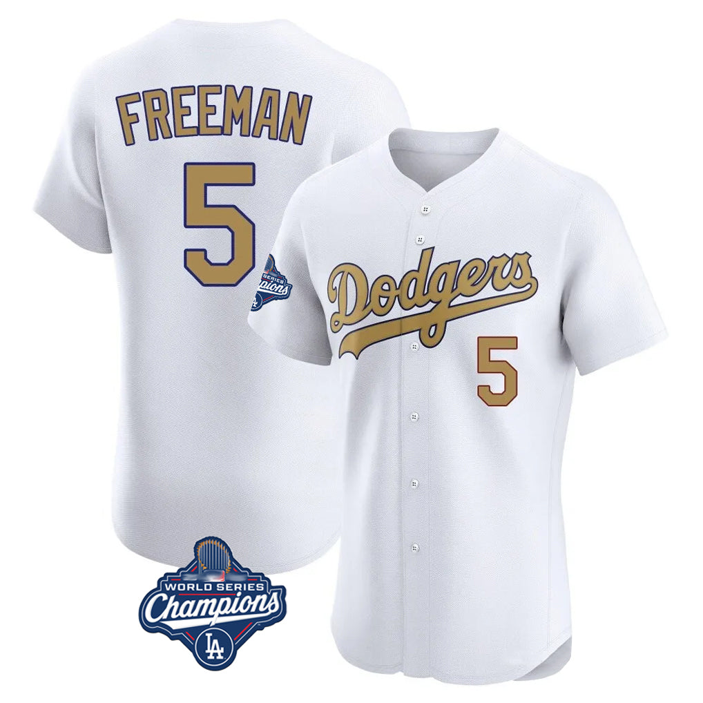 LA.Dodgers #5 Freddie Freeman Player Gold World Series Meet Limited Elite Home Gdoa Stitched Jerseys