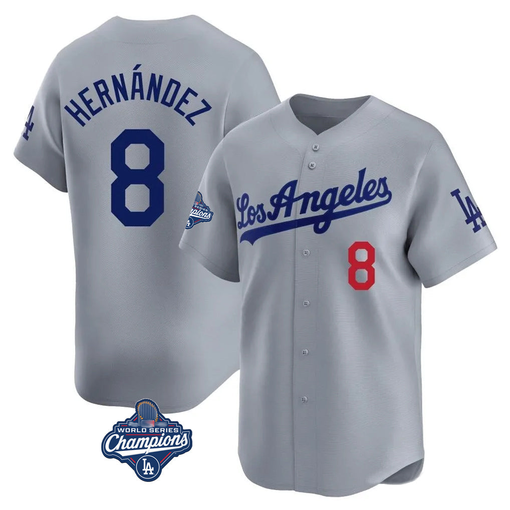 LA.Dodgers #8 Enrique Hern¨¢ndez Player Gray World Series Meet Limited Home Gdoa Stitched Jerseys