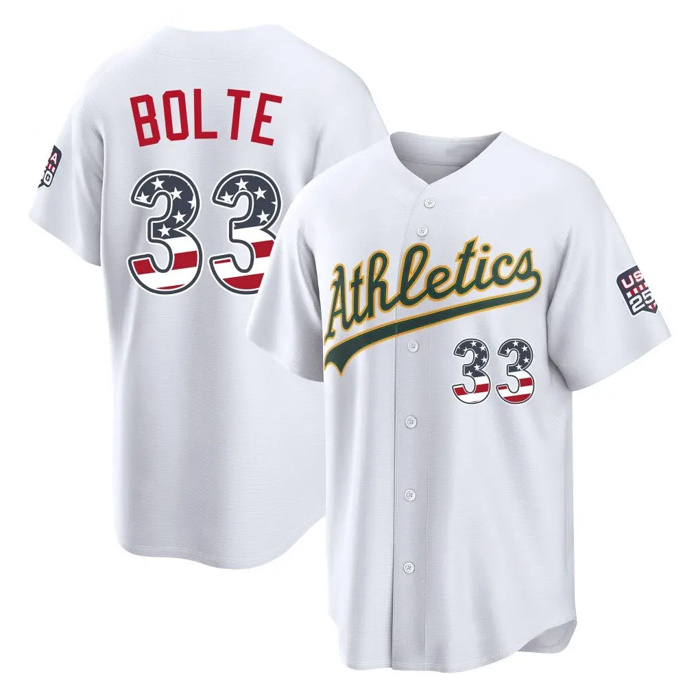 Athletics #33 Henry Bolte Player White USA 250 Fourth of July Home Game Gdoa250Ys Stitched Jerseys