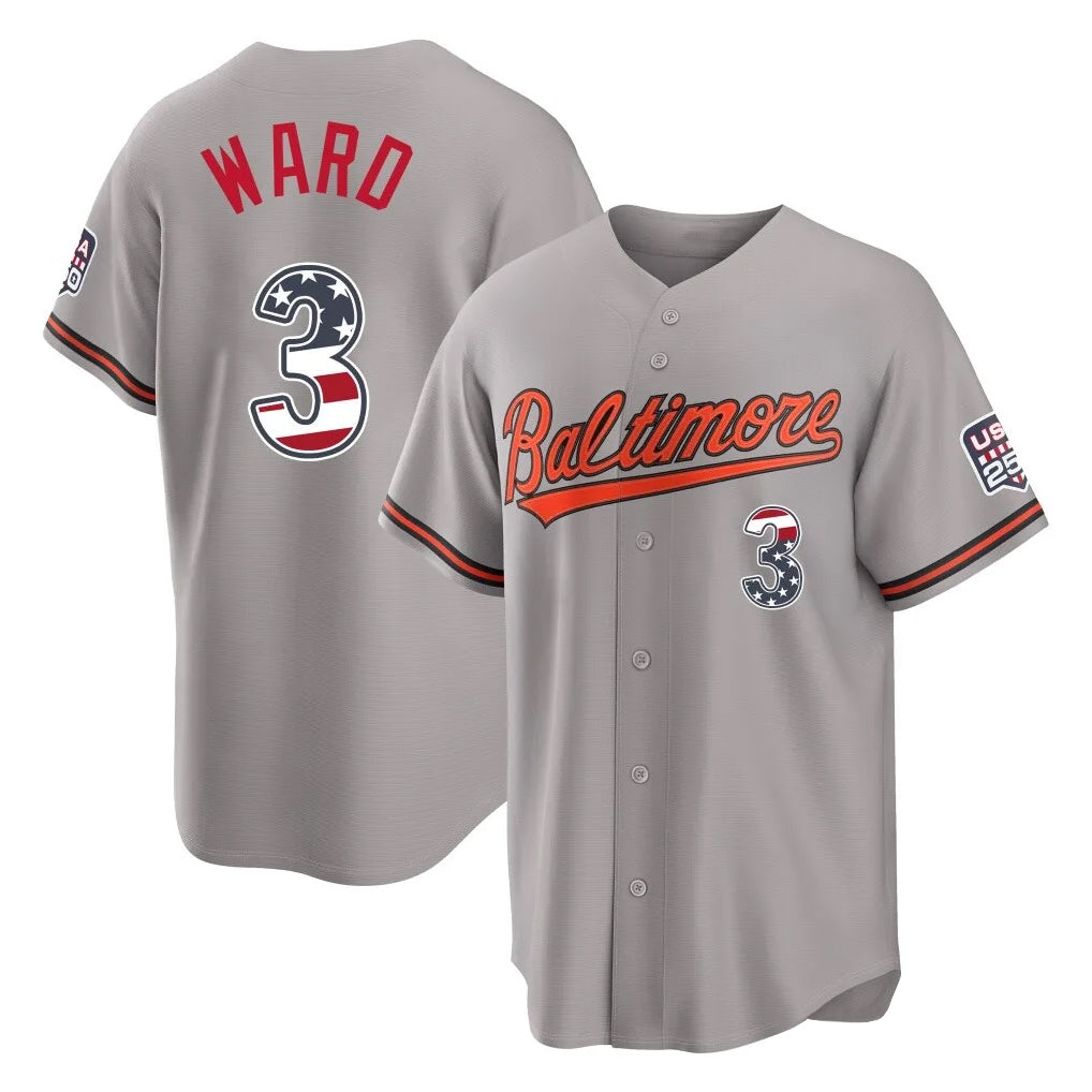 B.Orioles #3 Taylor Ward Player Gray USA 250 Fourth of July Home Game Gdoa Stitched Jerseys