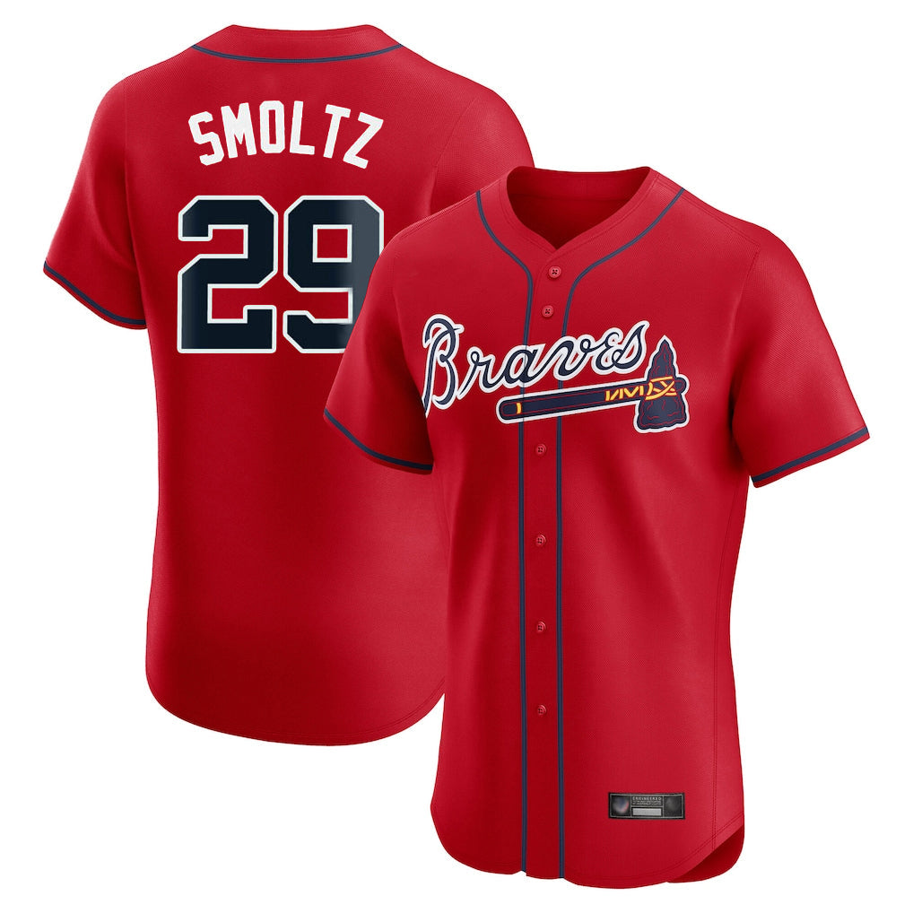 A.Braves #29 John Smoltz Player Red Limited Elite Home Game Gdoa Stitched Jerseys