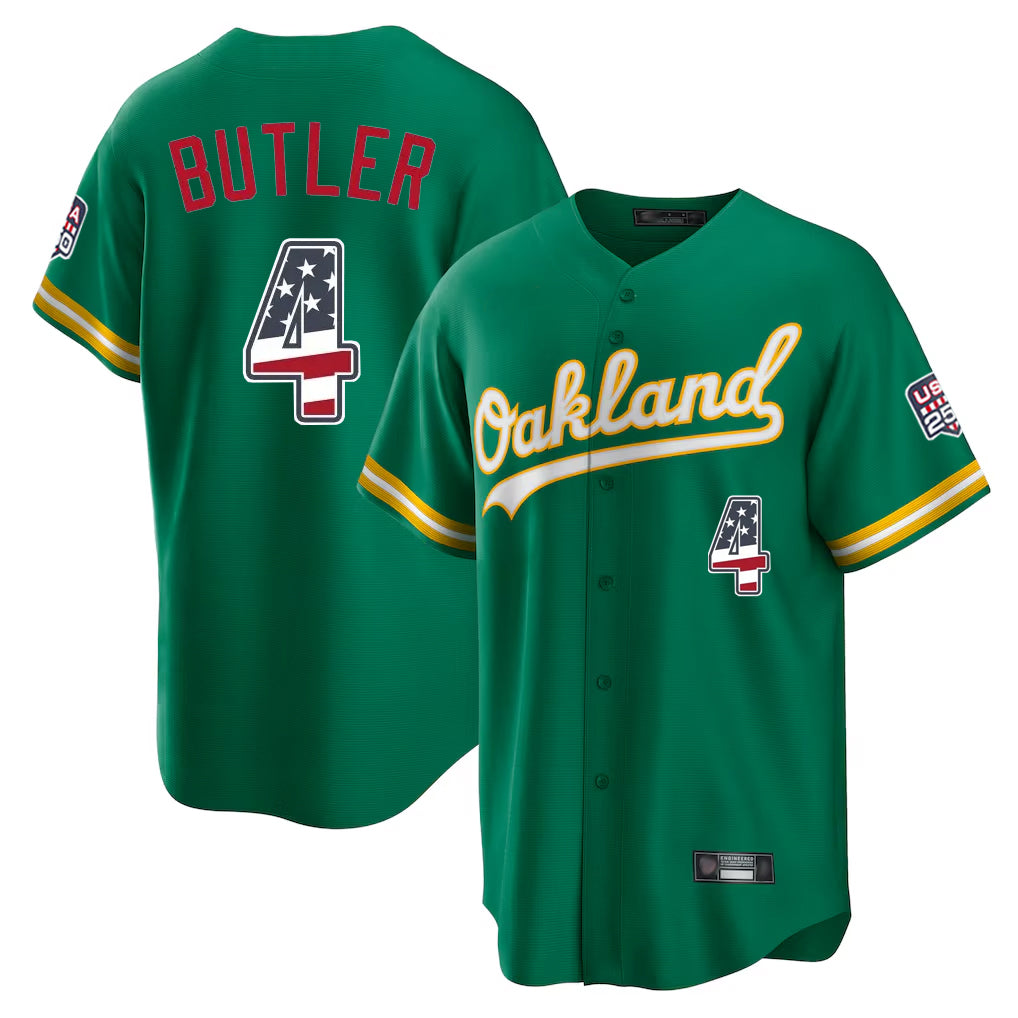 Athletics #4 Lawrence Butler Player Kelly Green USA 250 Fourth of July Home Game Gdoa250Ys Stitched Jerseys
