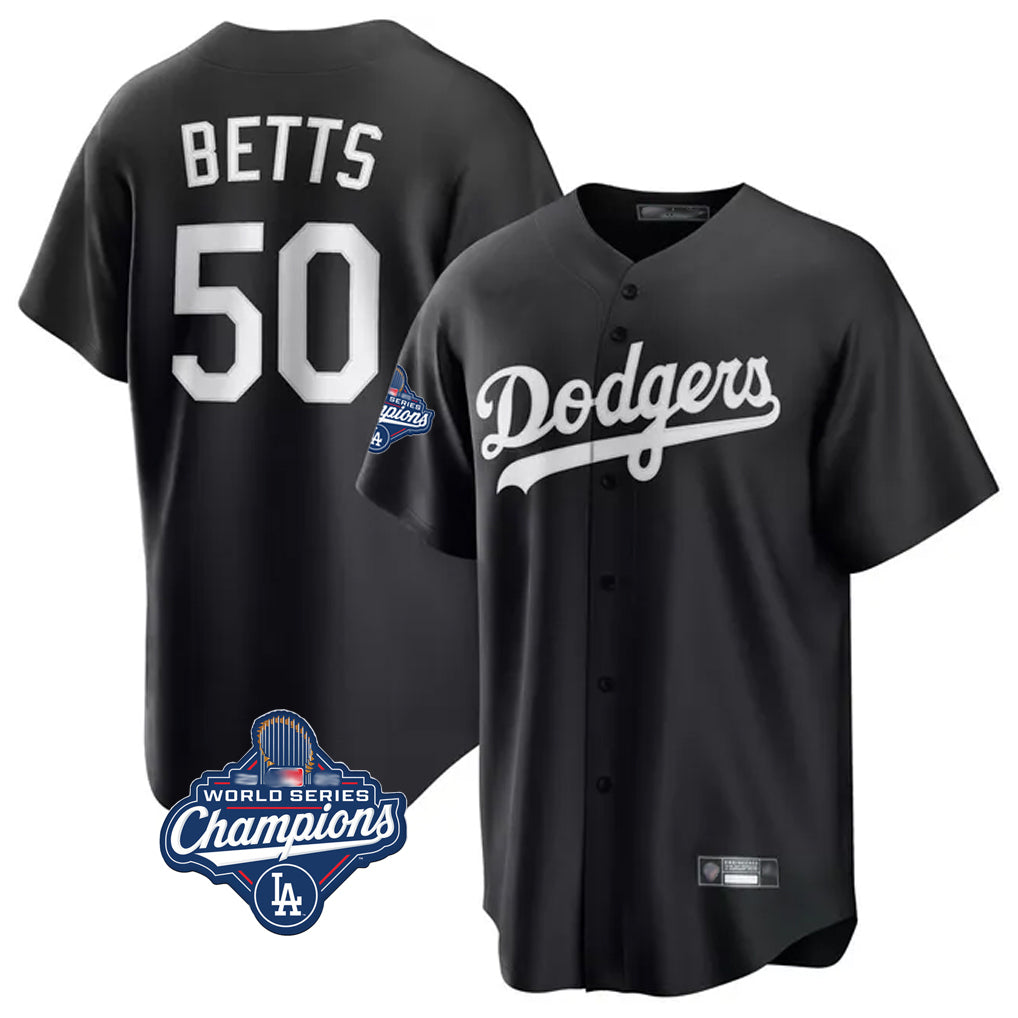 LA.Dodgers #50 Mookie Betts Player Black World Series Meet Carbon Limited Game Gdoa Stitched Jerseys
