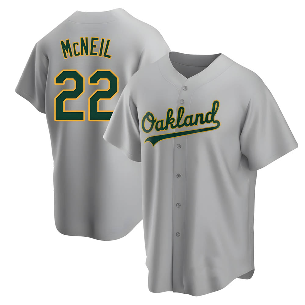 Athletics #22 Jeff McNeil player Gray Replica Road Stitched Jersey