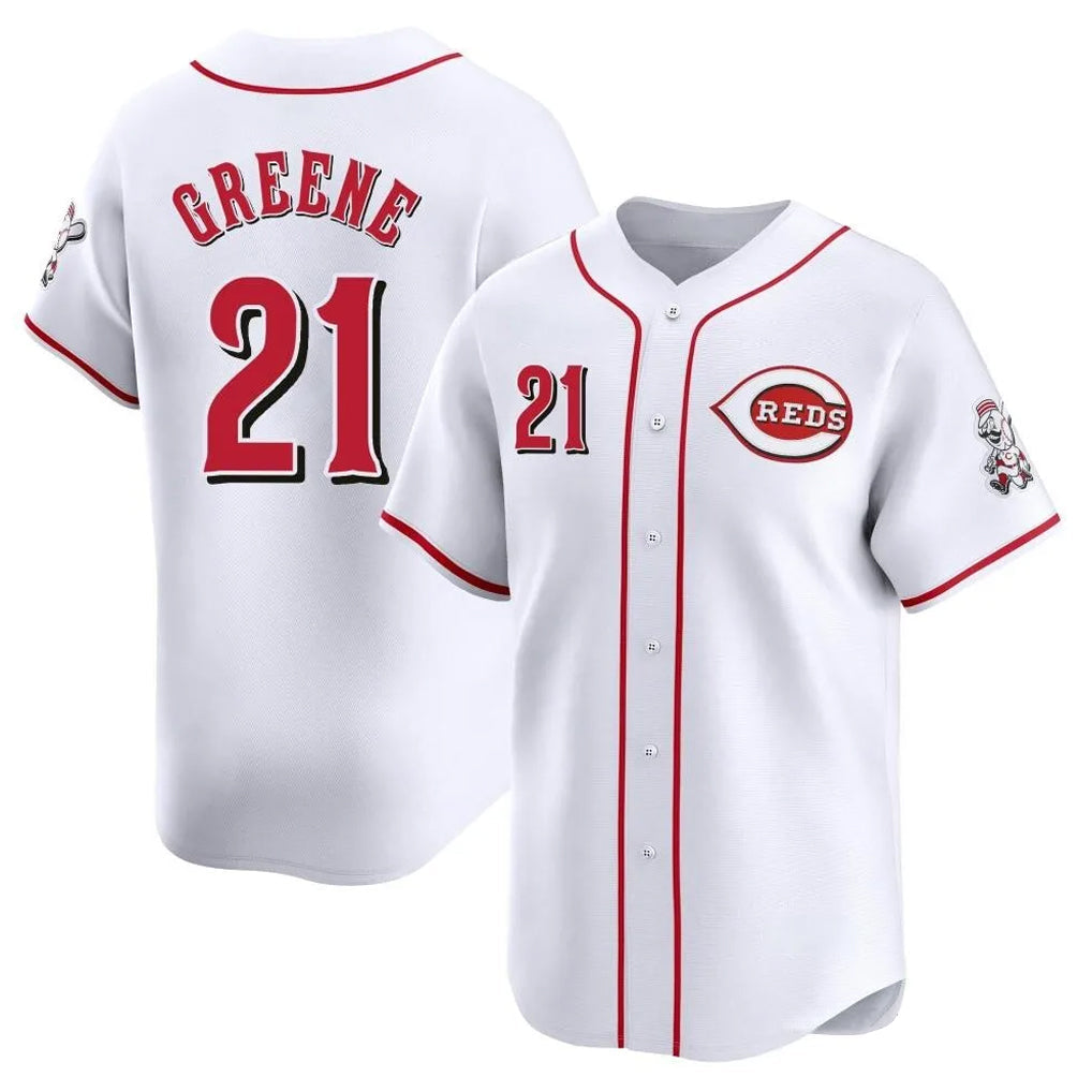 C.Reds #21 Hunter Greene Player White Home Limited Gdoa Stitched Jerseys