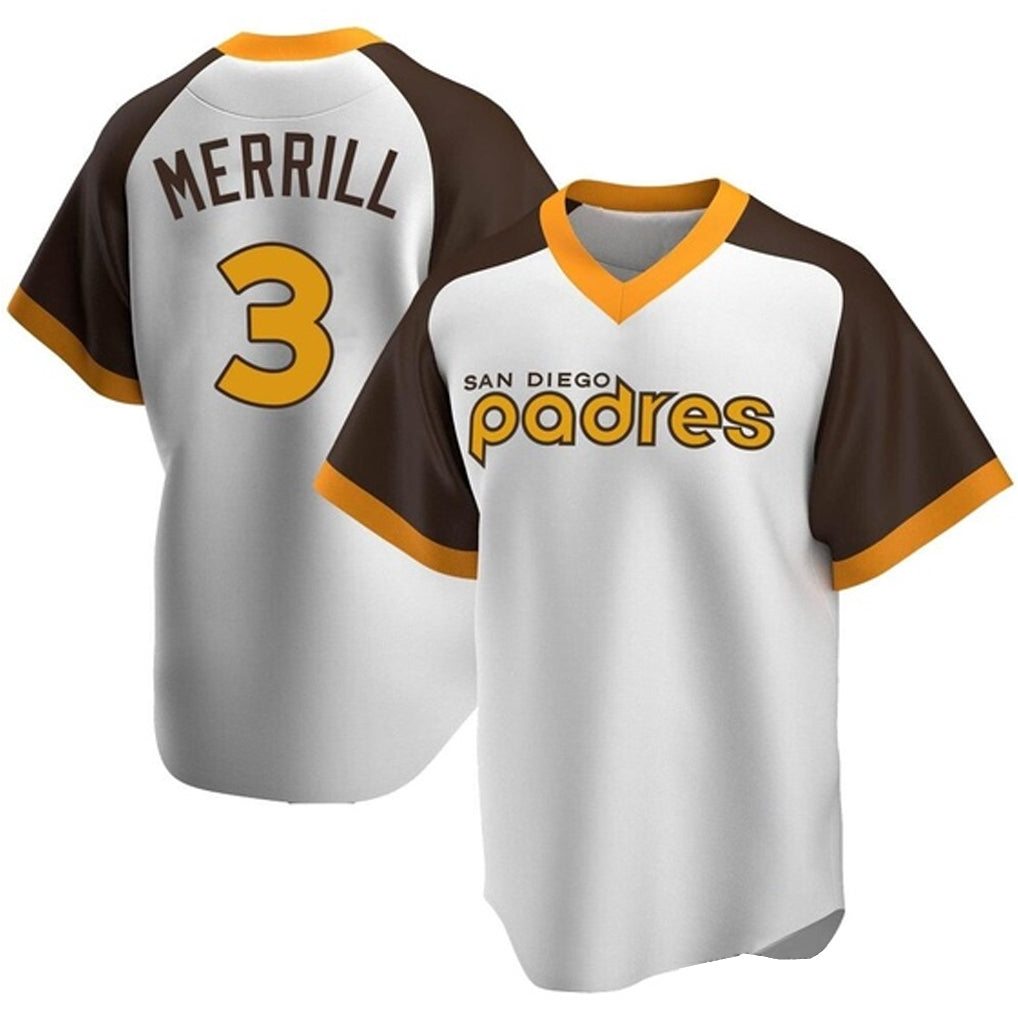S.Diego Padres #3 Jackson Merrill Player White Home Cooperstown Collection Replica Game Stitched Jerseys