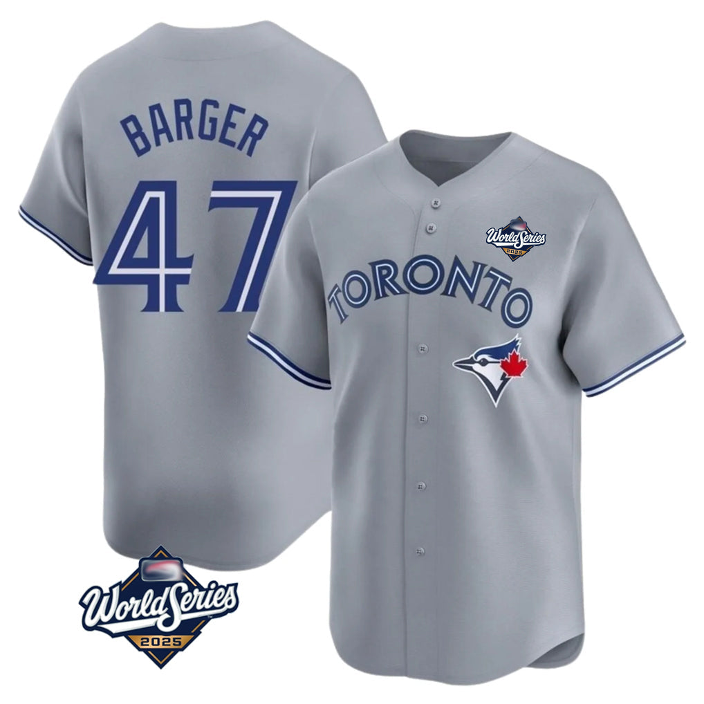T.Blue Jays #47 Addison Barger Player Gray 2025 World Series Gdoa Stitched Jerseys