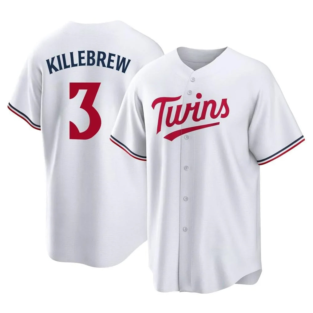 M.Twins #3 Harmon Killebrew Player White Home Game Gdoa Stitched Jerseys