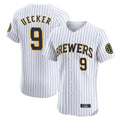 M.Brewers #9 Bob Uecker Player White Stripes Home Limited Elite Gdoa Stitched Jerseys