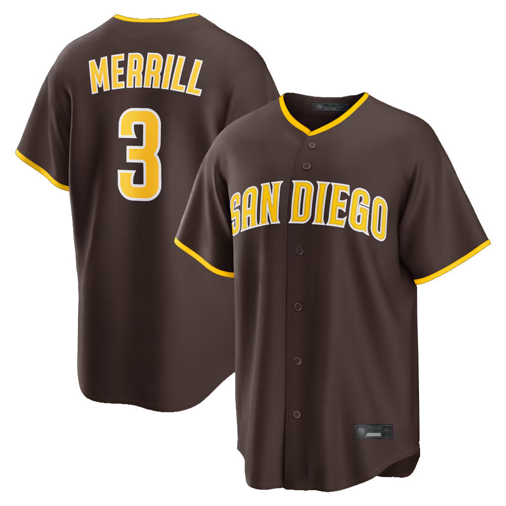S.Diego Padres #3 Jackson Merrill Player Brown Home Game Stitched Jerseys