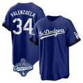 LA.Dodgers #34 Fernando Valenzuela Player Royal World Series Meet City Connect Home Game Gdoa Stitched Jerseys
