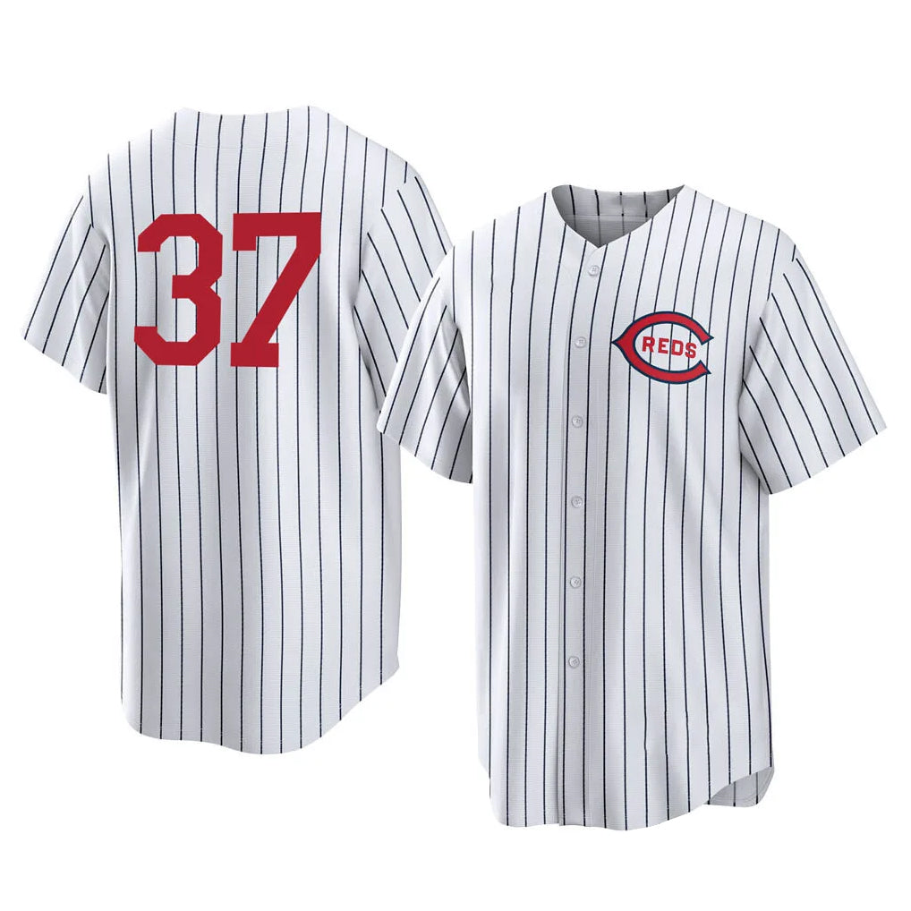 C.Reds #37 Tyler Stephenson Player White Stripe Field of Dreams Game Home Gdoa Stitched Jerseys