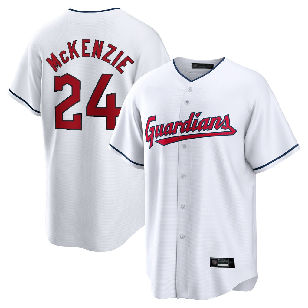 C.Guardians #24 Triston McKenzie Player White Home Game Gdoa Stitched Jerseys