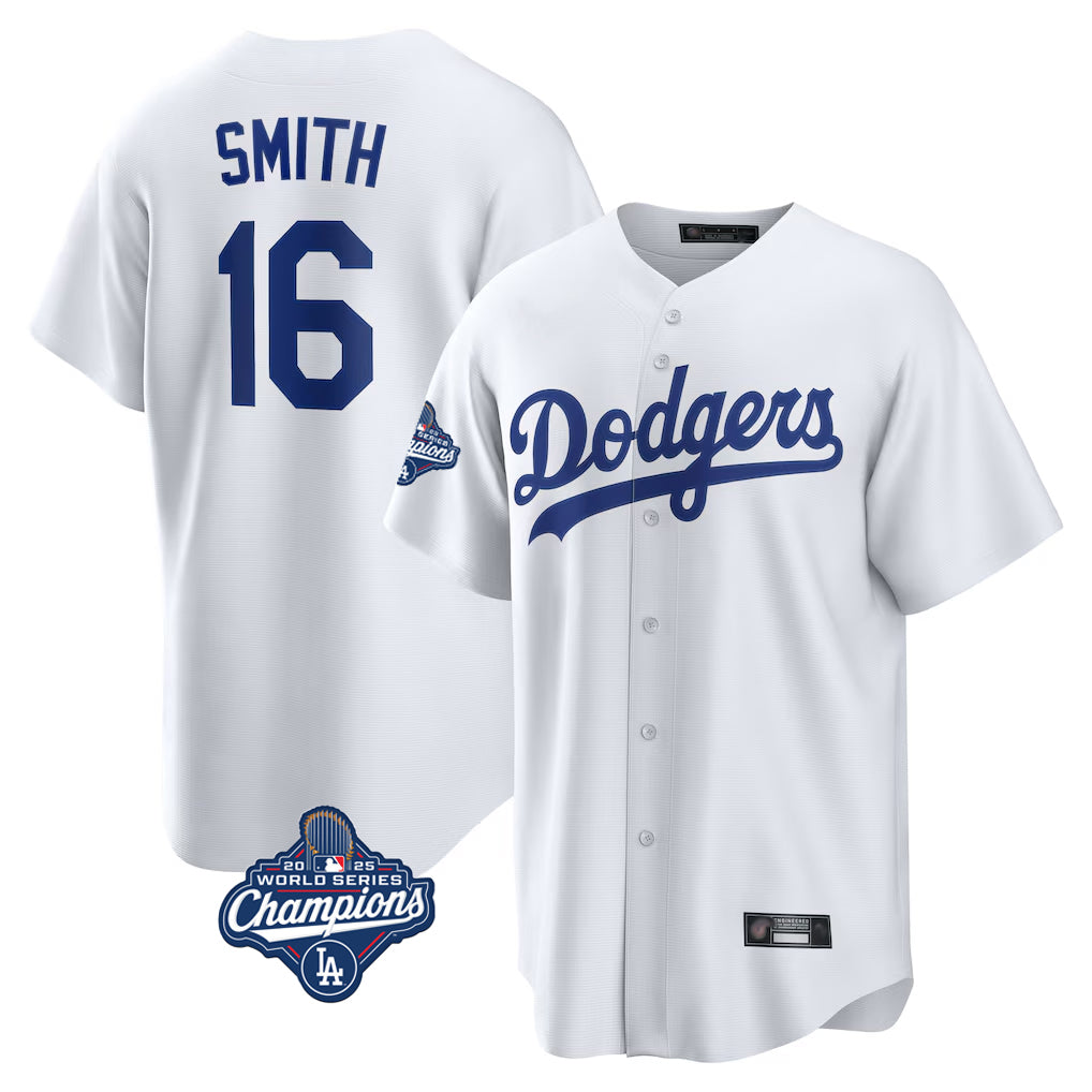 LA.Dodgers #16 Will Smith Player White World Series Meet Game Home Gdoa Stitched Jerseys