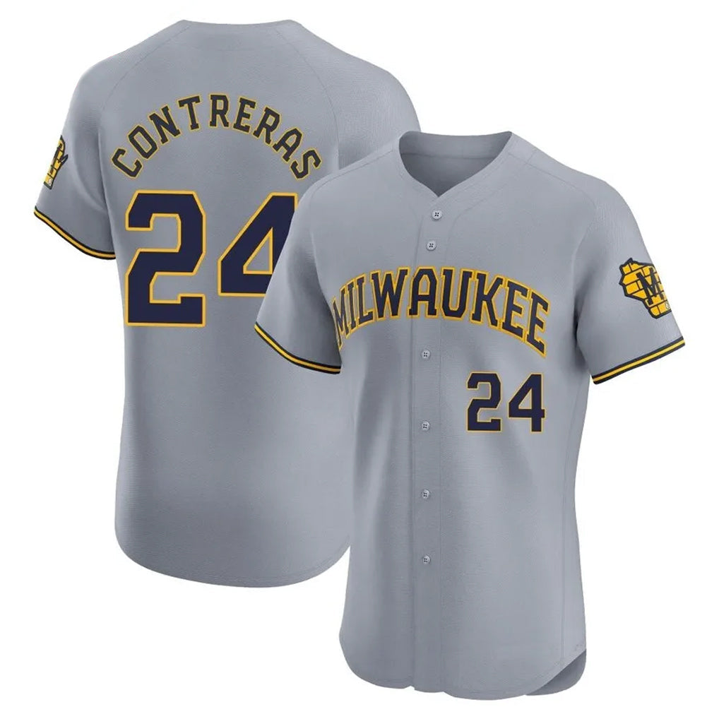 M.Brewers #24 William Contreras Player Gray Home Limited Elite Gdoa Stitched Jerseys