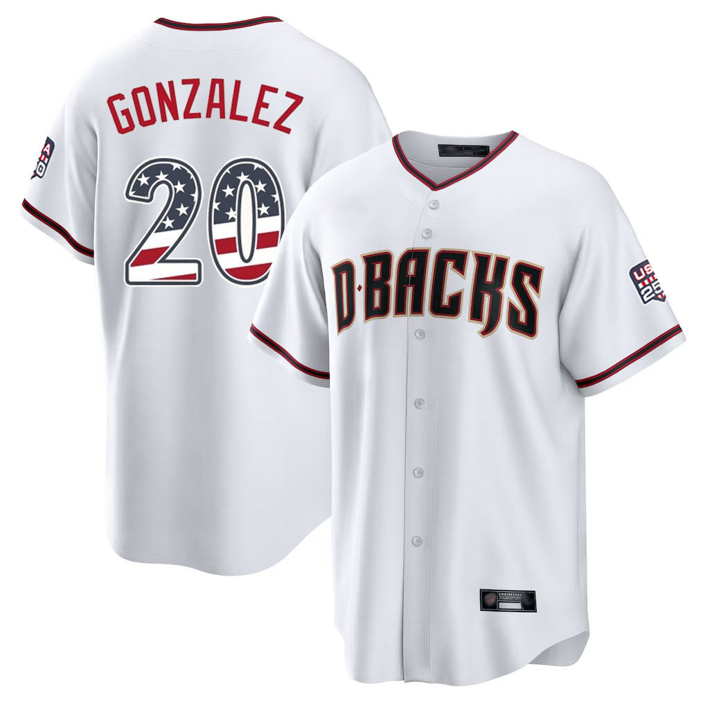 A.Diamondbacks #20 Luis Gonzalez Player White USA 250 Fourth of July Home Game Gdoa250Ys Stitched Jerseys