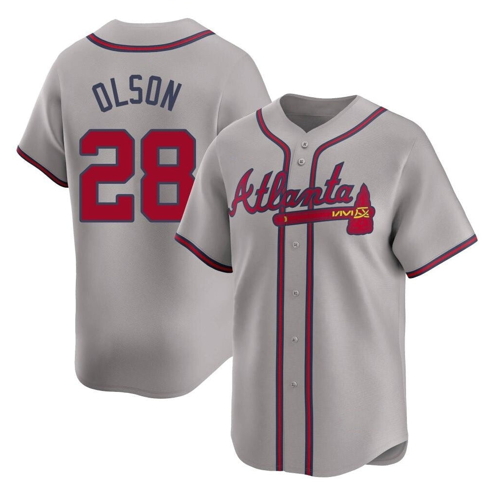 A.Braves #28 Matt Olson Player Gray Limited Home Game Gdoa Stitched Jerseys