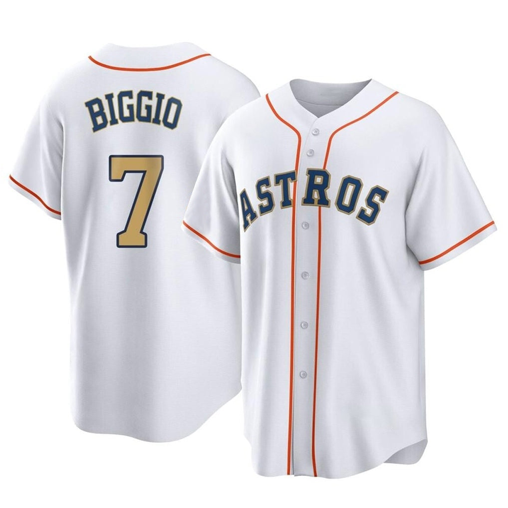 H.Astros #7 Craig Biggio Player Gold Collection Game Home Gdoa Stitched Jerseys