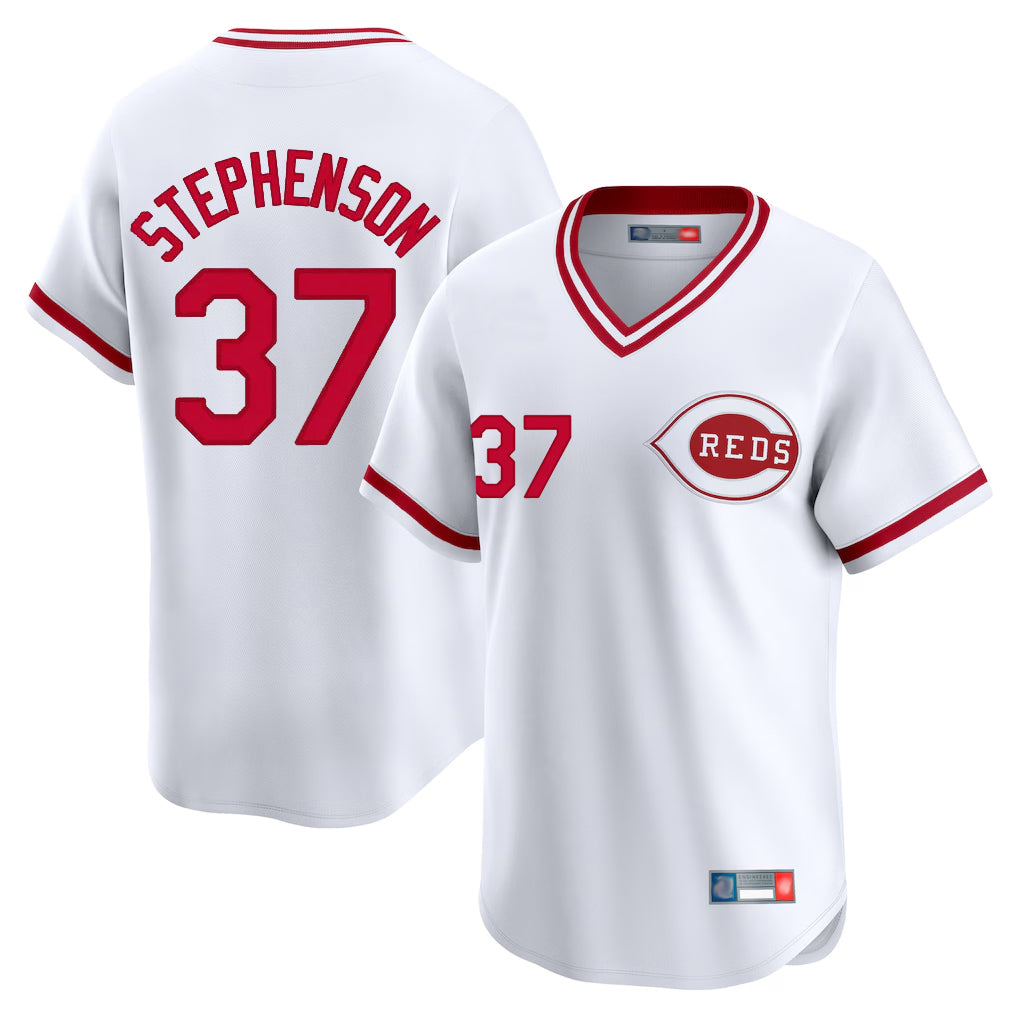 C.Reds #37 Tyler Stephenson Player White Cooperstown Collection Limited T-shirt Home Gdoa Stitched Jerseys