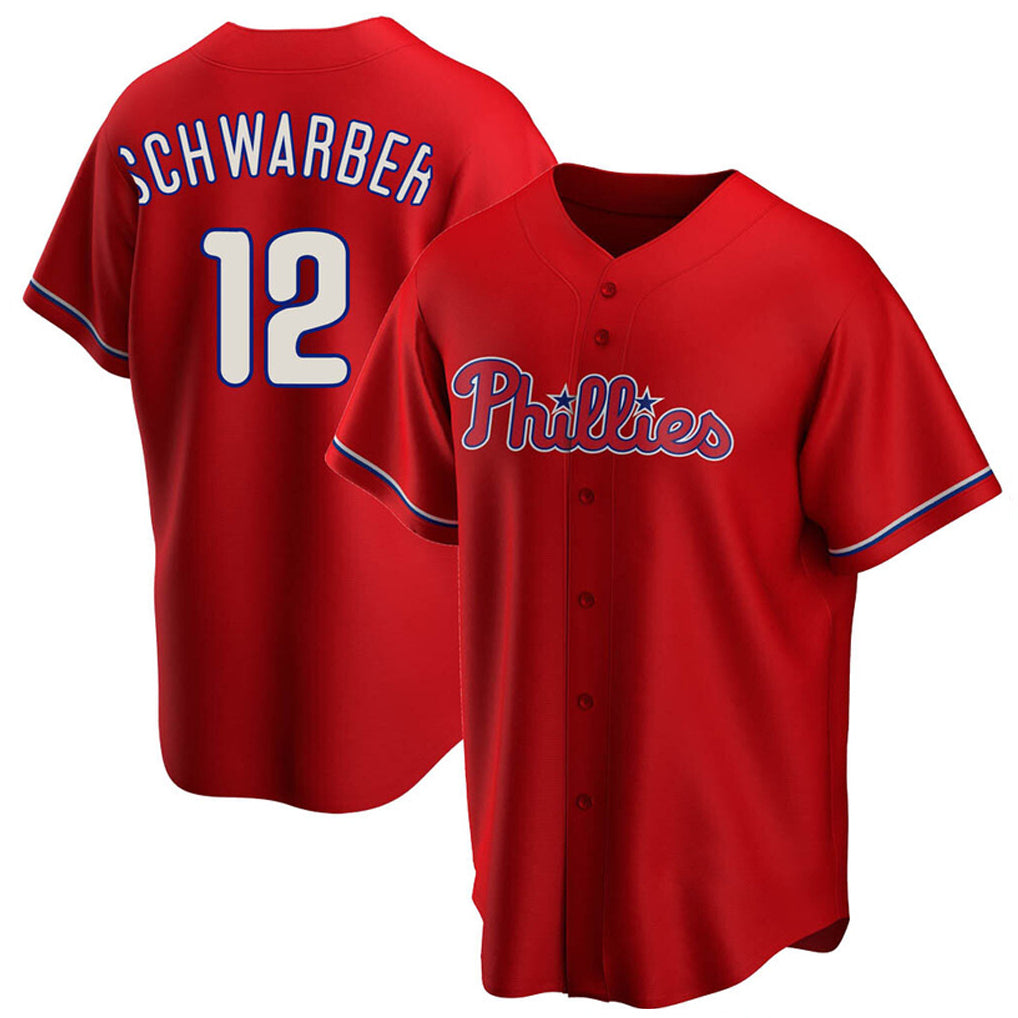P.Phillies #12 Kyle Schwarber Player Red Home Game Stitched Jerseys