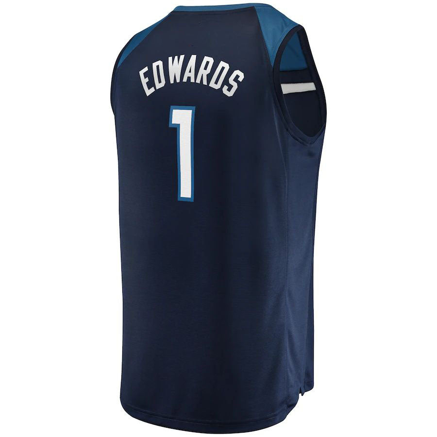 M.Timberwolves #1 Anthony Edwards Supporters Branded  2021-22 Fast Break Replica Jersey Icon Edition Navy Stitched American Basketball Jersey