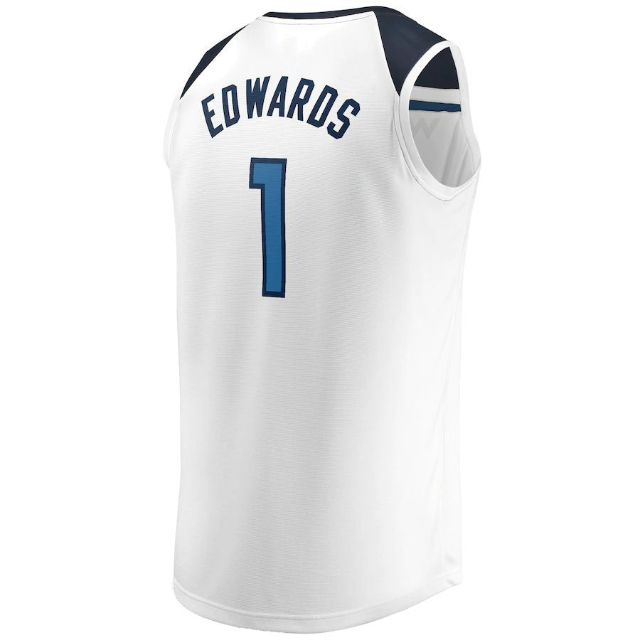 M.Timberwolves #1 Anthony Edwards Supporters Branded 2022-23 Fast Break Replica Jersey White Association Edition Stitched American Basketball Jersey