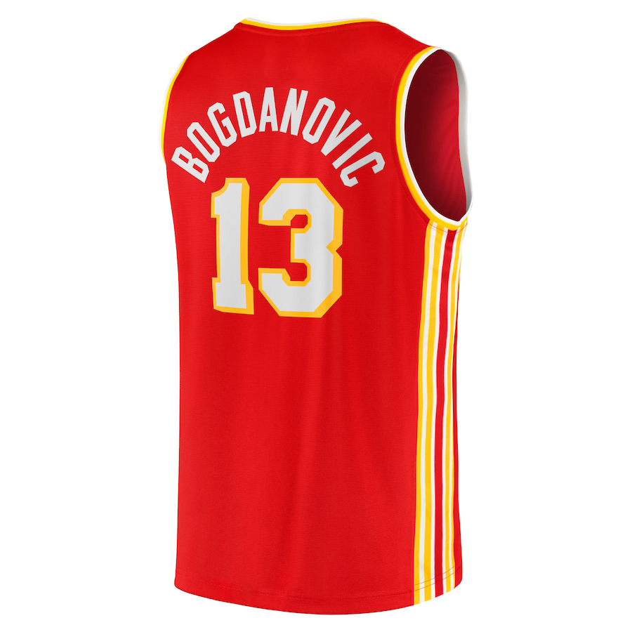 A.Hawks #13 Bogdan Bogdanovic Supporters Branded 2021-22 Fast Break Replica Jersey Icon Edition Red Stitched American Basketball Jersey