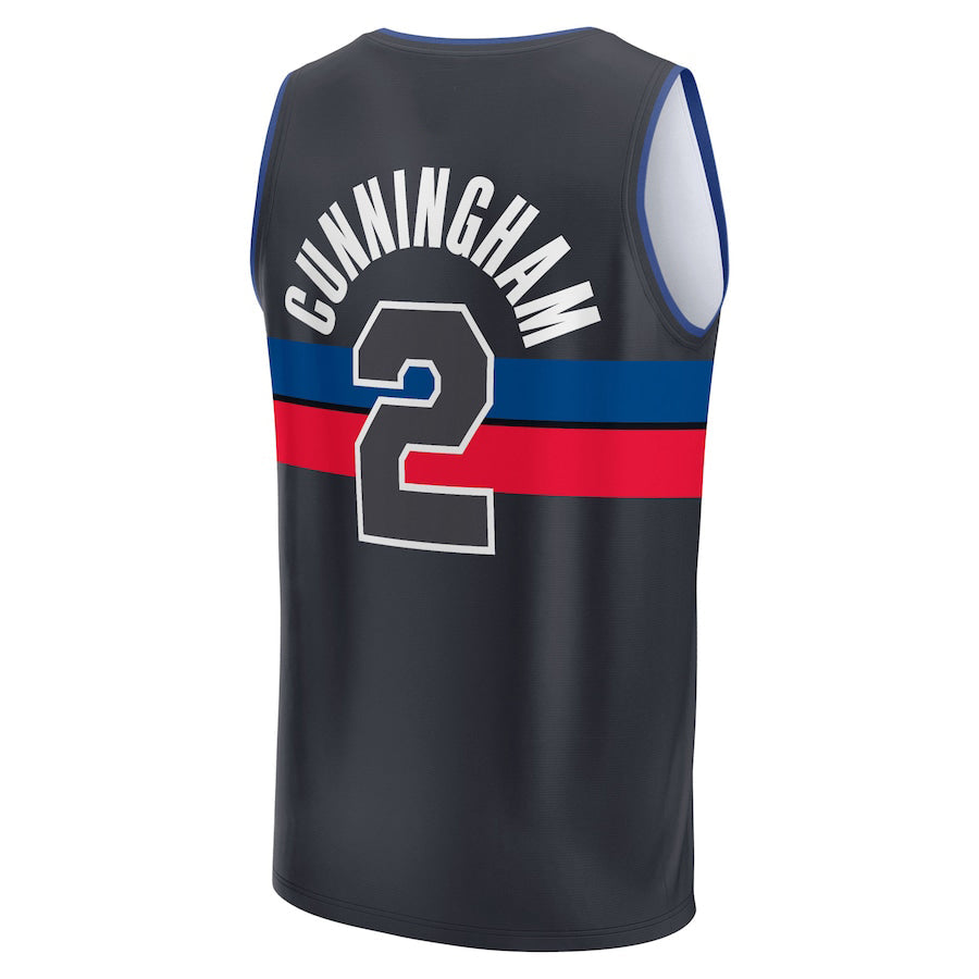 D.Pistons #2 Cade Cunningham Supporters Branded 2021-22 Fast Break Player Jersey  Black Statement Edition Stitched American Basketball Jersey